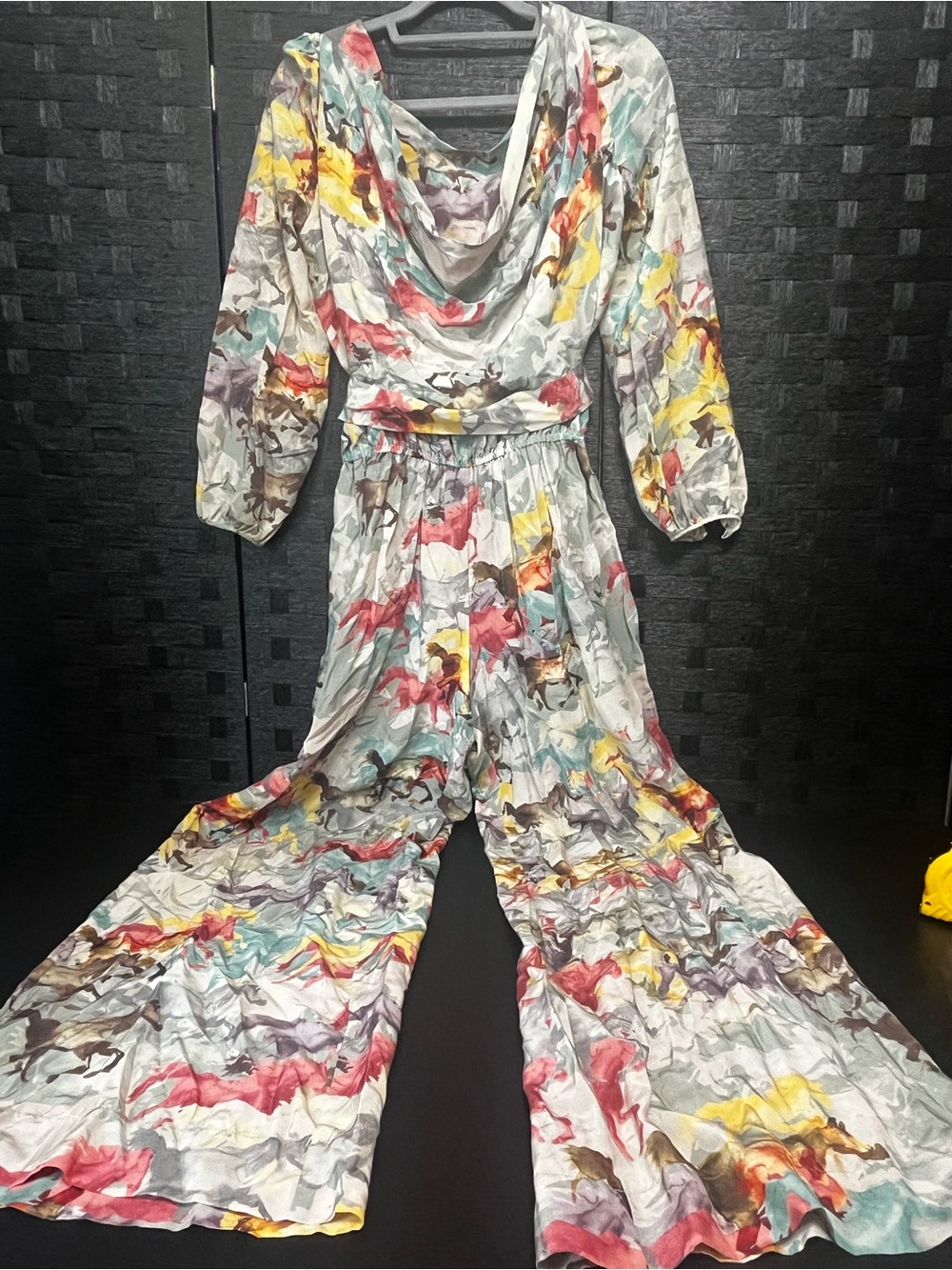 Ainsley Watercolor Horse Print Silk Cotton Jumpsuit Size Medium